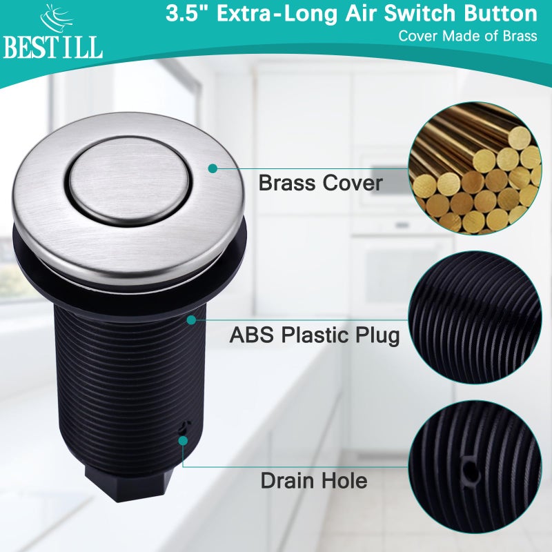 Bestill زر تشغيل/إيقاف لمصرف النفايات العلوي BESTILL مع خرطوم هواء بطول 5 أقدام، من الفولاذ المقاوم للصدأ بطلاء نيكل مصقول بطول 3.6 إنش، متوافق مع جميع وحدات الطاقة - Image 3